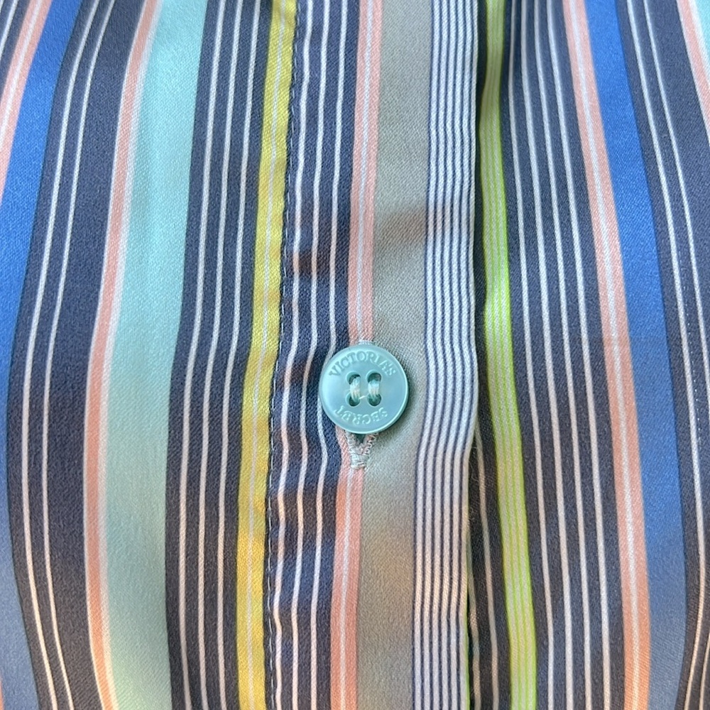 Victoria's Secret Multicolor Striped Satin Button Down Sleep Shirt Pajama Top XS - Picture 4 of 7